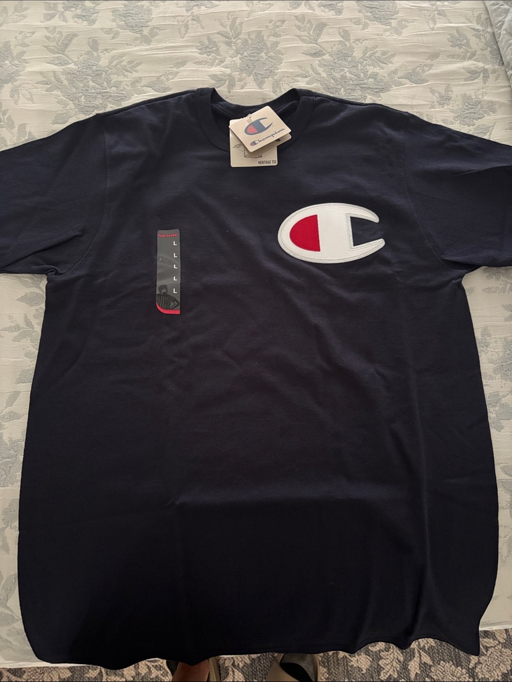 Champion Navy Short Sleeve Tee with Large Chest C Patch